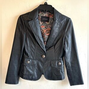 Joinus Sleek Black Leather Moto Blazer Jacket Coat Edgy Sz 55 (XS-S)